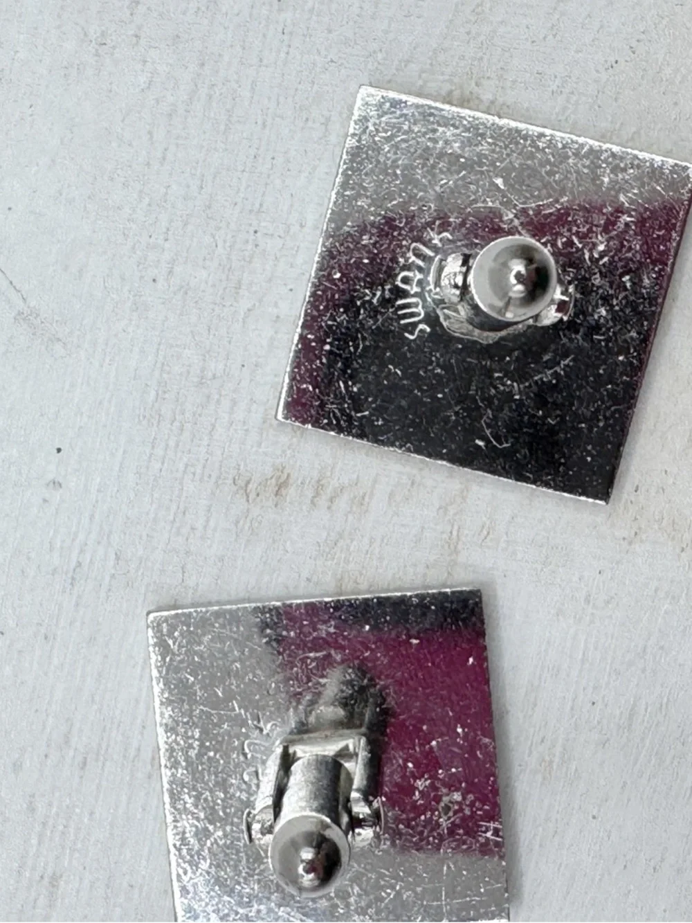 Vintage Swank MCM brushed silver tone square cufflinks with raised wheat motif